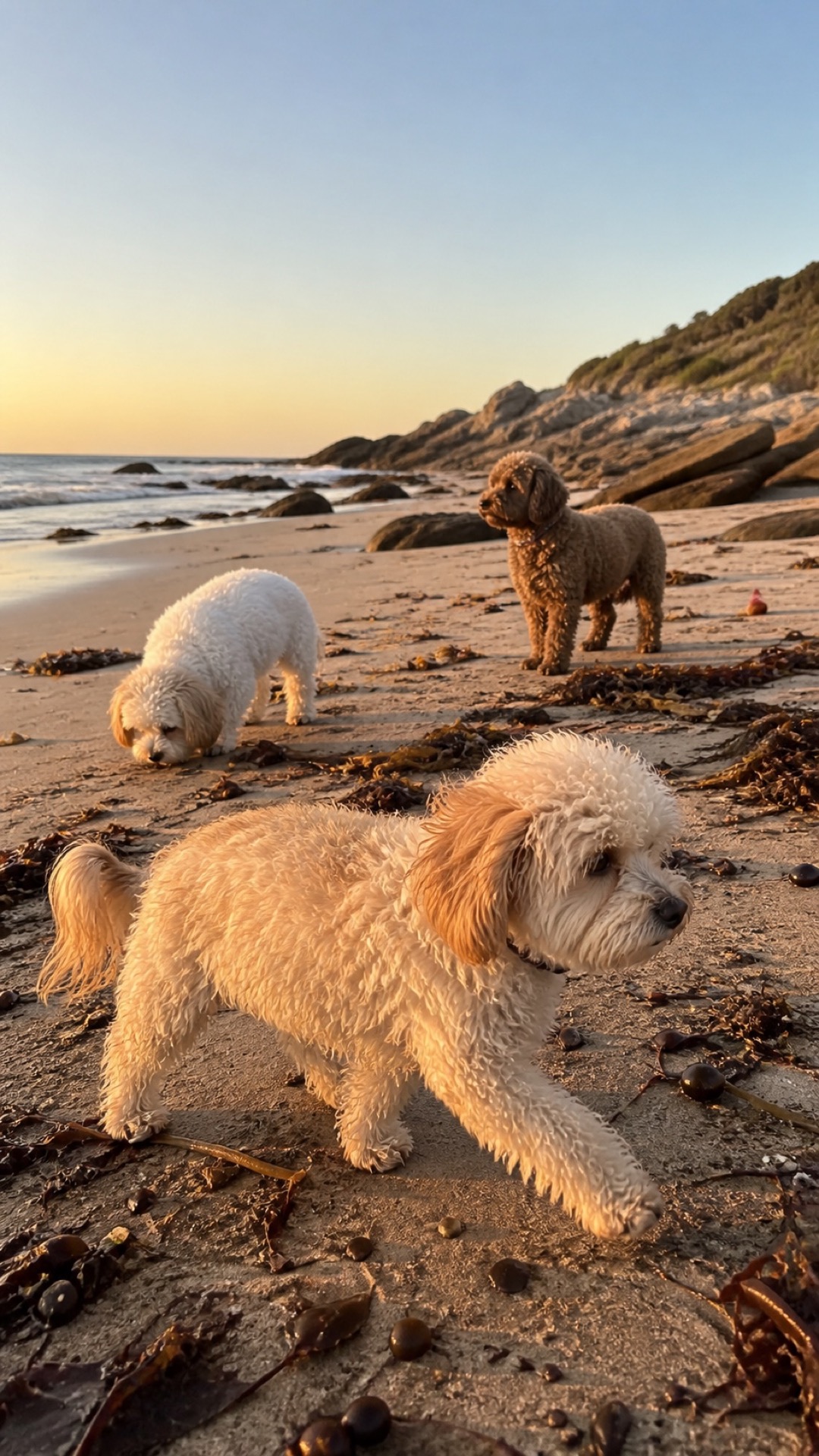 Portrait beach scene with Molly, Shaina, and Poppy