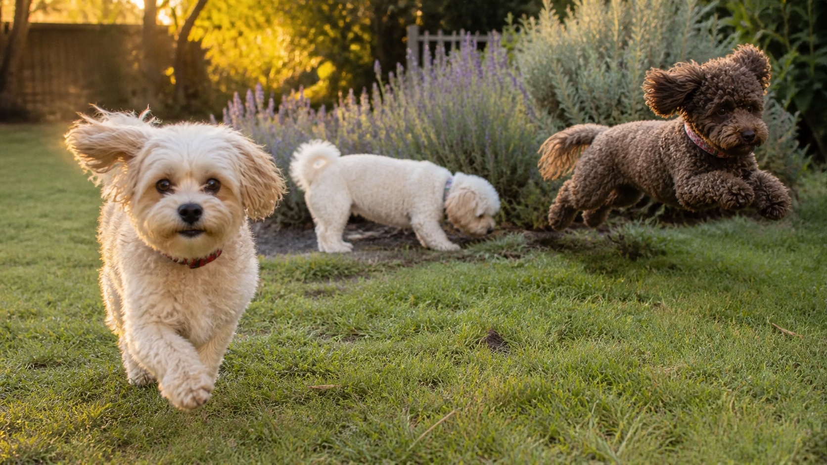 Molly, Shaina, and Poppy playing in a garden