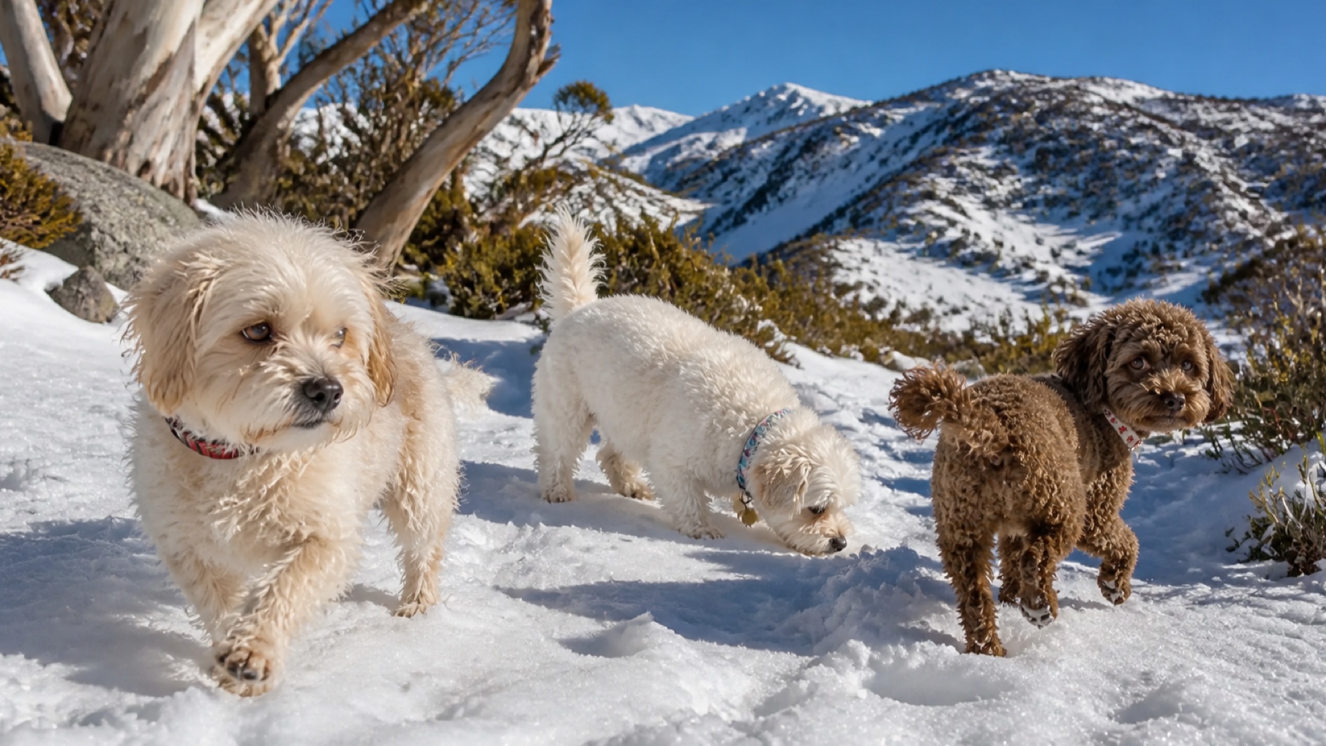 Molly, Shaina, and Poppy exploring the Snowy Mountains
